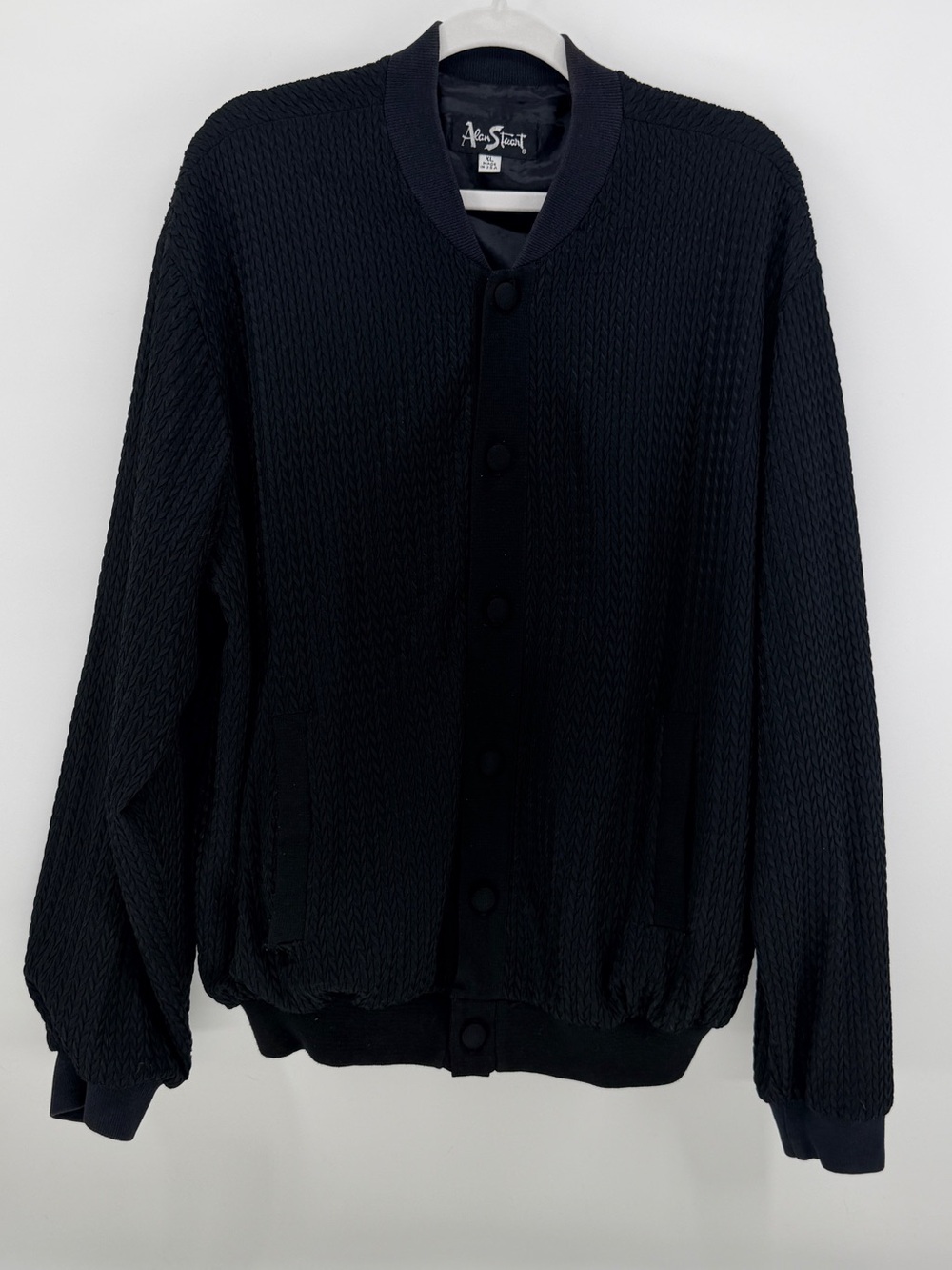 Alan Stuart Black Textured Bomber Jacket XL Made in USA